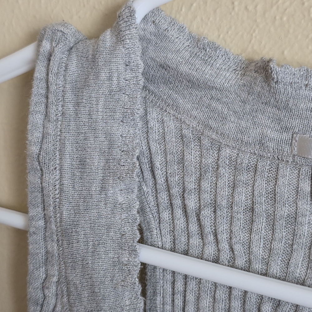 Moda International Feather Weight Ribs Gray Ribbed Henley Tank with Ruffle Trim - Picture 6 of 8